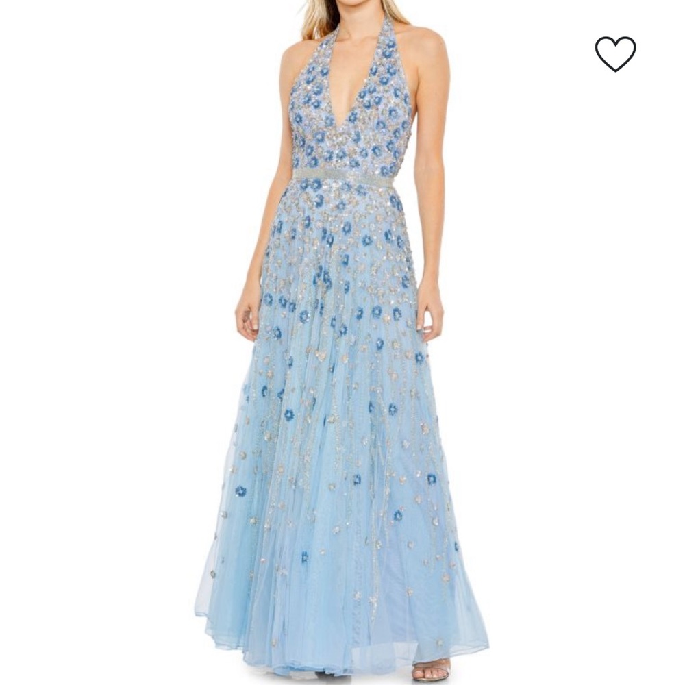 Mac Duggal Light Blue Sequin Halter Dress